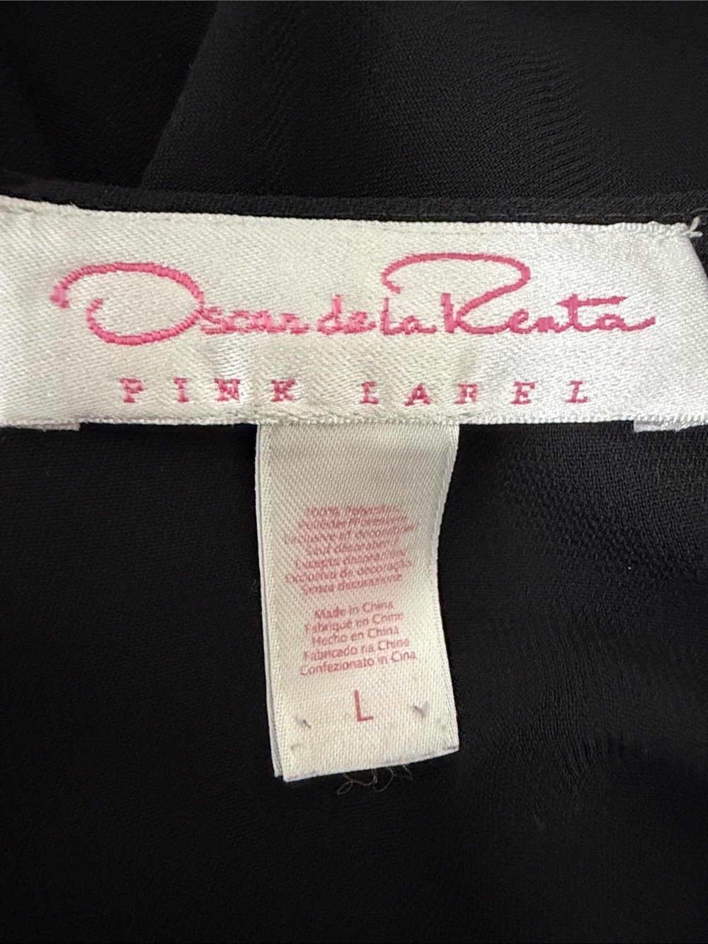Oscar de la Renta Sleepwear Black Chemise with Pink Floral Embroidered Trim - Picture 5 of 5